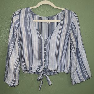 long sleeve button up blue flowy top